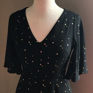 Gianni Bini Gold star black flowy chiffon dress.
